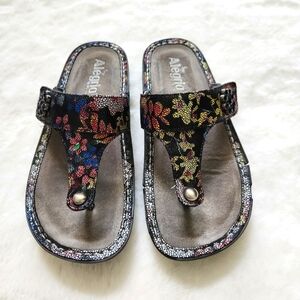 Alegria Carina Flip Flop Comfort Sandals Leather Floral Print Size 36/6